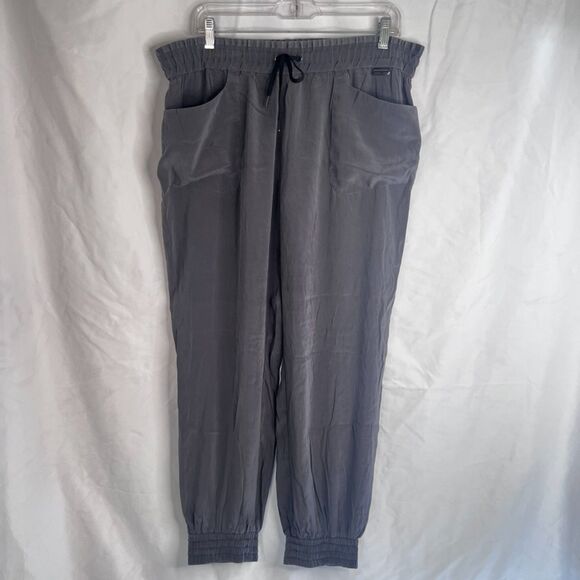 RLX Ralph Lauren Silk Drawstring Waist Jogger Pant Gray Casual Boho Size Large - Picture 13 of 13